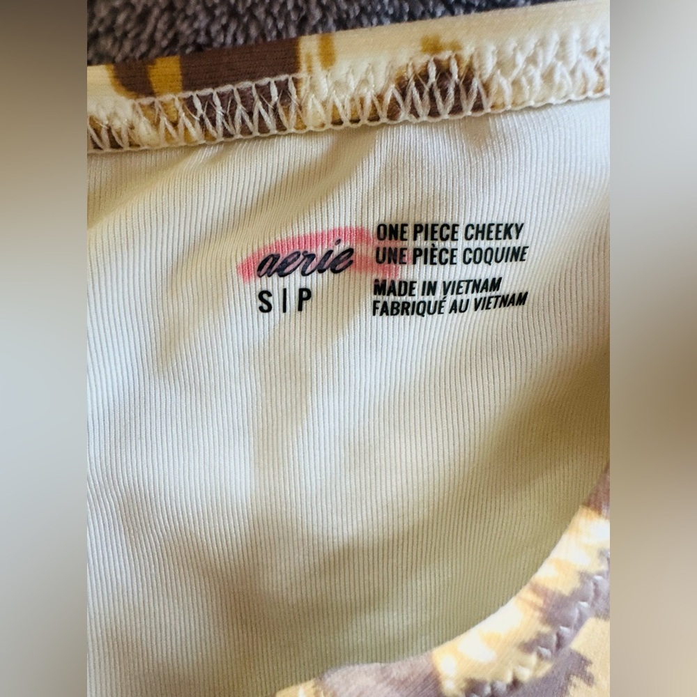 Aerie One Piece Brown Beige Leopard Animal Print Halter Tied Swimsuit Size S - Picture 3 of 3